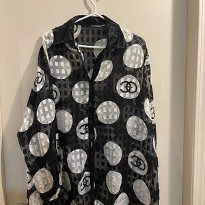 Chic Black and White Sheer Button-Up Shirt